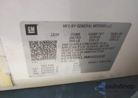 2021 Cadillac Escalade 4Wd Premium Luxury из США, поврежденный, VIN 1GYS4BKL3MR221930